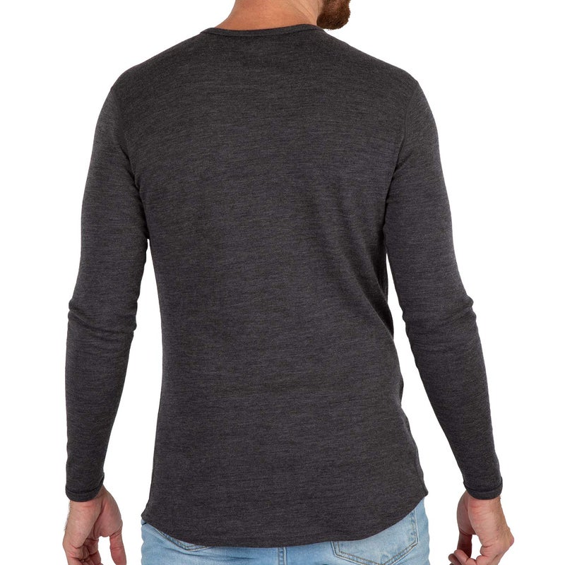 MERIWOOL Mens Base Layer - 100% Merino Wool Midweight Long Sleeve Thermal Shirt Charcoal Gray - Image 2